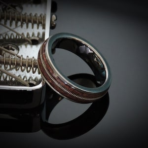 Guitar String Ring - Bespoke Wooden Handmade Titanium Ring - Bentwood Ring - Wood Ring - Wood Wedding Ring - Wood Wedding Band - Guitar Band