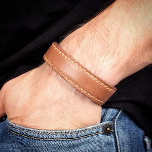 Genuine Leather Cuff Bangle Premium Quality Hand Stitched - Handmade Mens Leather Bracelet