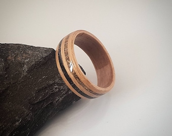 Bespoke Handmade Bentwood Ring Beech With Cornish Sand And Cornish Slate Inlay. The Kernow Wooden Ring Natural Wood Band