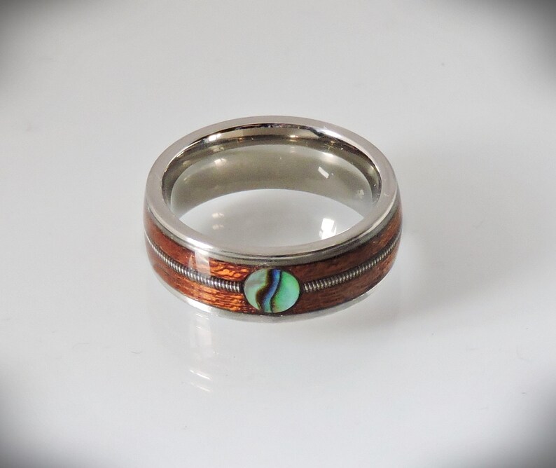 Titanium and Wood Guitar String Ring - Bespoke Abalone and Wood ...