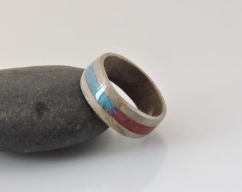 Bespoke Handmade Bentwood Ring Silver Maple With Red Jade And Apatite Inlay. The Ring Of Fire And Ice. Wooden Ring Natural Wood Band