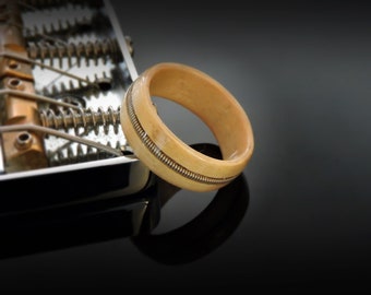 Guitar String Ring. Handmade  Bentwood Ring Maple With Guitar String Inlay. The Guitarist LE  Wooden Ring