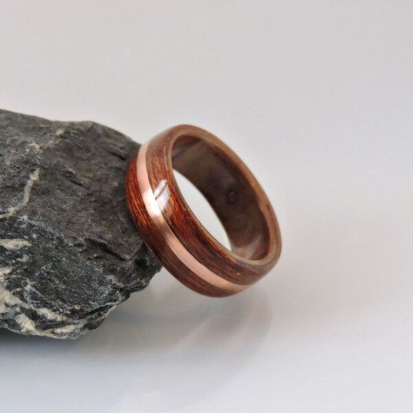 Bespoke Handmade Bentwood Walnut Burl and Mahogany with Copper Inlay. The Autumn Wooden Ring Natural Rustic Wood Wedding Band