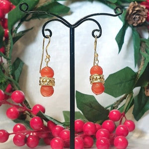 Antique style earrings with 24k gold plated center and pair of carnelian stones. image 1