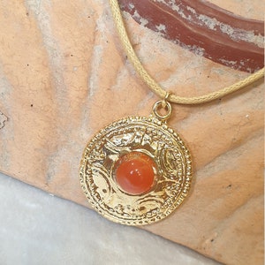 Cord necklace with pendant and handmade details Carnelian image 1
