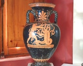 Reproduction vase Attic Amphora with twisted handles, red figures. Height 48 cm