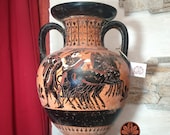 Riproduzione vaso Anfora attica a figure nere, realizzata con le stesse tecniche antiche. Altezza 44cm.