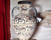 Riprosuzione vaso cratere a colonnette Etrusco corinzio a figure nere. Altezza massima 31cm.