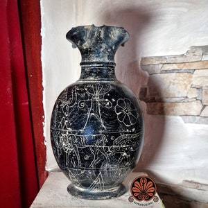 Reproduction of Etruscan Oinochoe vase in Bucchero on wheels, height 30 cm. image 1