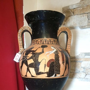 Attic black-figure amphora vase reproduction, made with the same ancient techniques. Height 45 cm. image 1