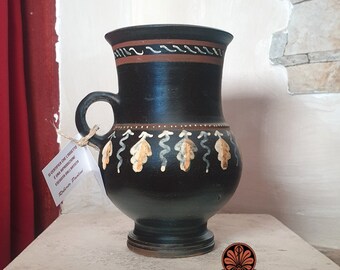 Gnathia ceramic reproduction, Olpe vase, black paint. Made with the same ancient techniques. Height 16 cm.