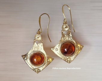 Antique style earrings, handcrafted with amber set. Nickel free.