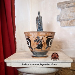 Reproduction of black-figure Kyathos vase. Total height 18 cm image 1