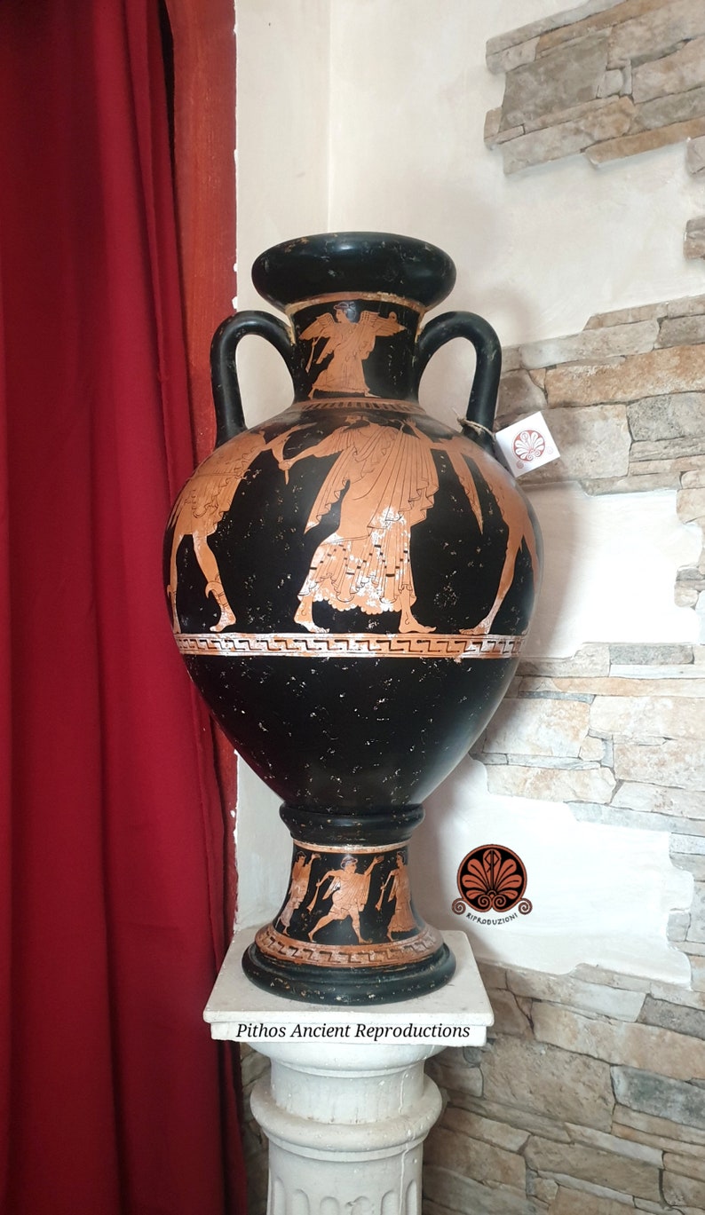 Attic amphora reproduction vase with red figure lid. Total height 53cm. image 1