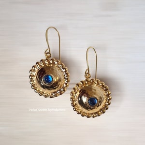 Antique style earrings, handcrafted with blue glass paste. Nickel free. image 1