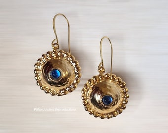 Antique style earrings, handcrafted with blue glass paste. Nickel free.