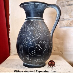 Reproduction of Olpe Etrusca vase in graffitied bucchero. Height 18.5 cm image 3