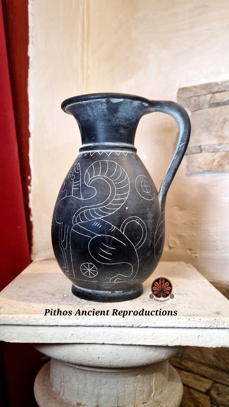 Reproduction of Olpe Etrusca vase in graffitied bucchero. Height 18.5 cm image 3