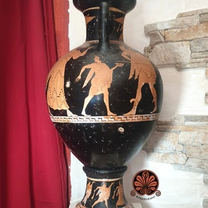 Attic amphora reproduction vase with red figure lid. Total height 53cm. image 3