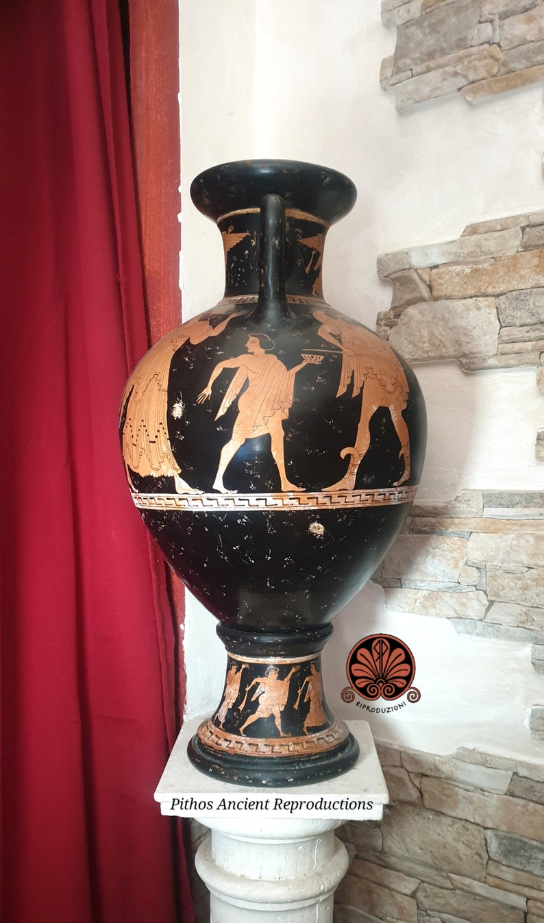 Attic amphora reproduction vase with red figure lid. Total height 53cm. image 3