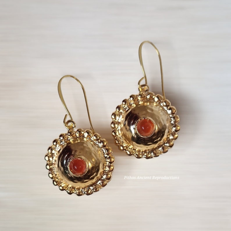 Antique style earrings, handcrafted with carnelian stone. Nickel free. image 1