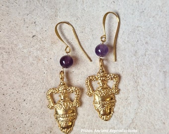 Antique style earrings depicting an Amphora with Amethyst stone.