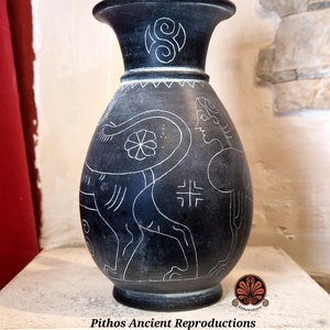 Reproduction of Olpe Etrusca vase in graffitied bucchero. Height 18.5 cm image 2