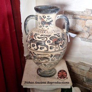 Reproduction of Etruscan Corinthian black-figure column krater vase. Maximum height 31 cm. image 2