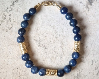 Antique style bracelet with original Lapis Lazuli stones, 24k gold-plated brass inserts, No Nickel. Craftsmanship.