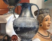 Reproduction vase Amphora Nicostenica Etruscan in bucchero graffita. Height 23 cm