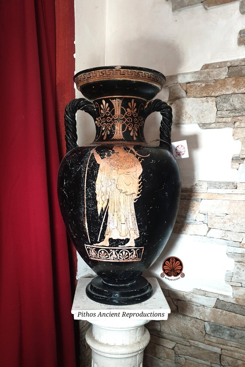 Attic amphora reproduction vase with red-figure twisted handles. Total height 51.5 cm. image 1