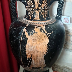 Attic amphora reproduction vase with red-figure twisted handles. Total height 51.5 cm. image 4
