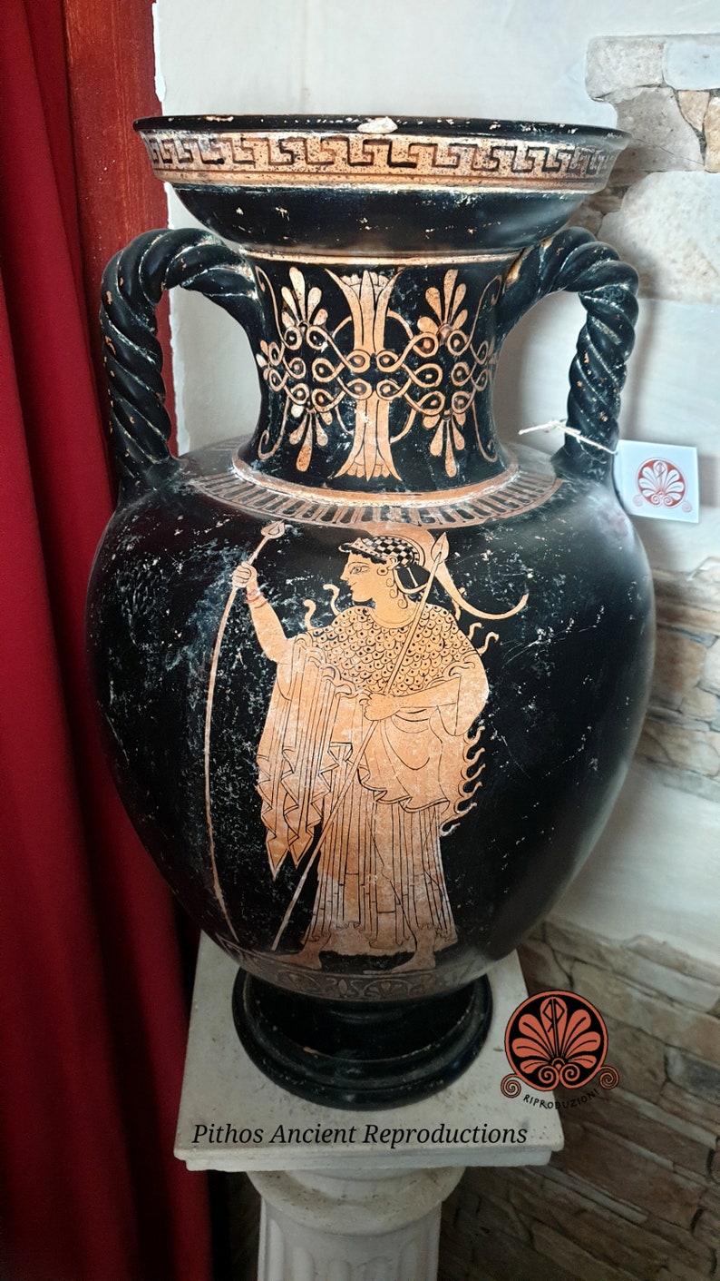 Attic amphora reproduction vase with red-figure twisted handles. Total height 51.5 cm. image 4