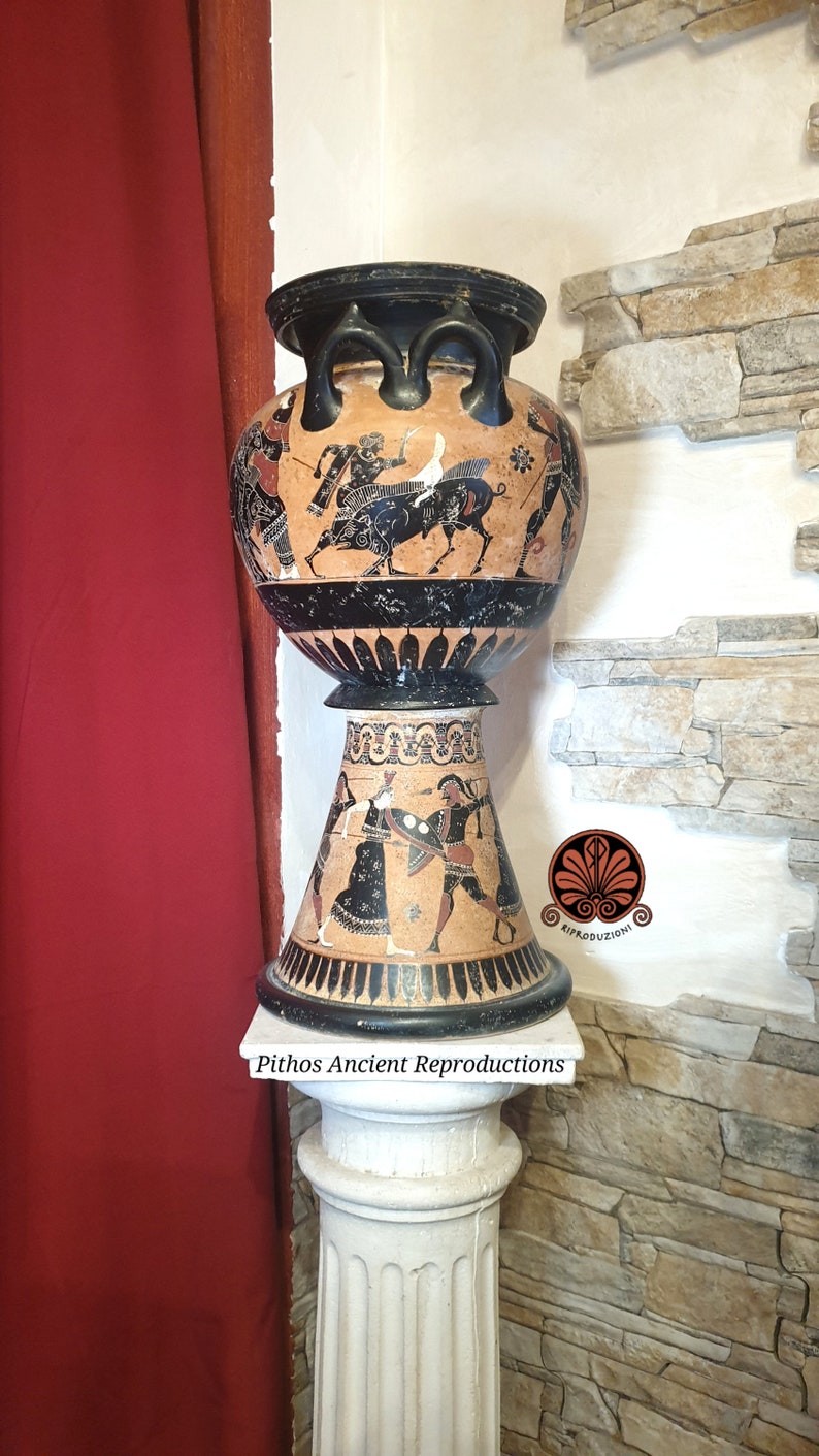 Dinos vase reproduction with black figures, made with the same techniques. Height 50cm image 4