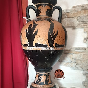 Attic amphora reproduction vase with red figure lid. Total height 53cm. image 4