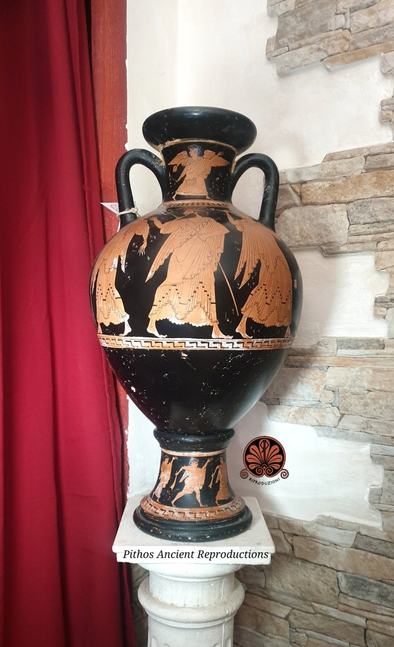 Attic amphora reproduction vase with red figure lid. Total height 53cm. image 4