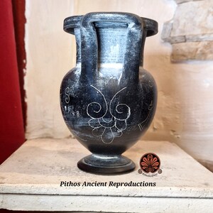 Reproduction of a krater vase with columns in graffitied bucchero. Height 15cm. image 2