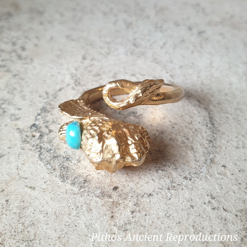 Antique style ring depicting a winged lion with turquoise stone and handcrafted workmanship. No nickel. image 1