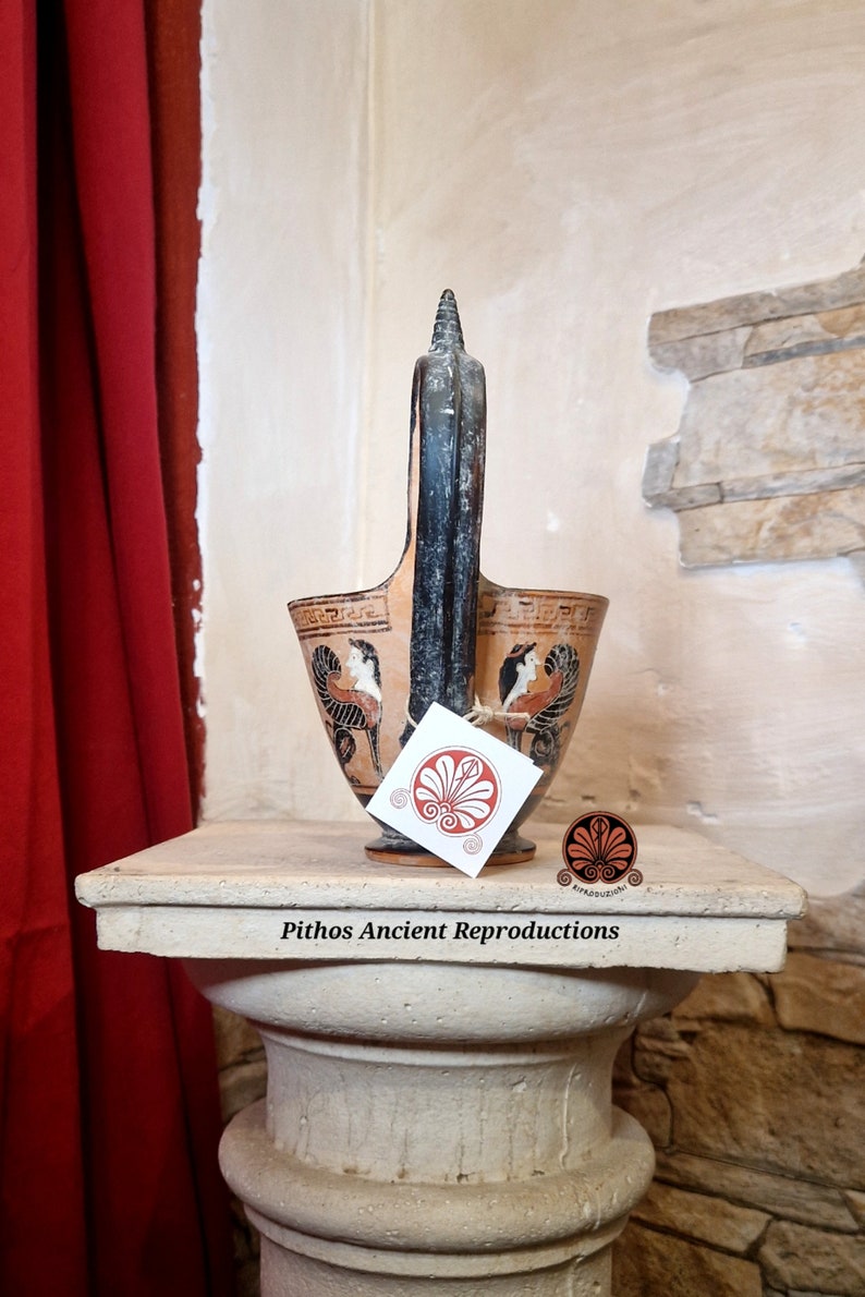 Reproduction of black-figure Kyathos vase. Total height 18 cm image 4