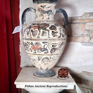 Reproduction of Etruscan Corinthian black-figure column krater vase. Maximum height 31 cm. image 5