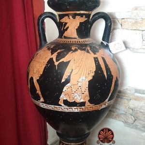 Attic amphora reproduction vase with red figure lid. Total height 53cm. image 2