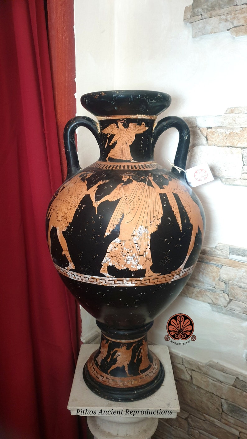 Attic amphora reproduction vase with red figure lid. Total height 53cm. image 2