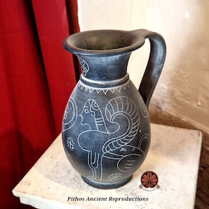 Reproduction of Olpe Etrusca vase in graffitied bucchero. Height 18.5 cm image 4