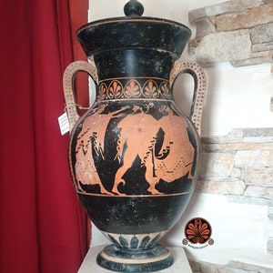 Attic amphora reproduction vase with red-figure lid. Total height 53 cm. image 2