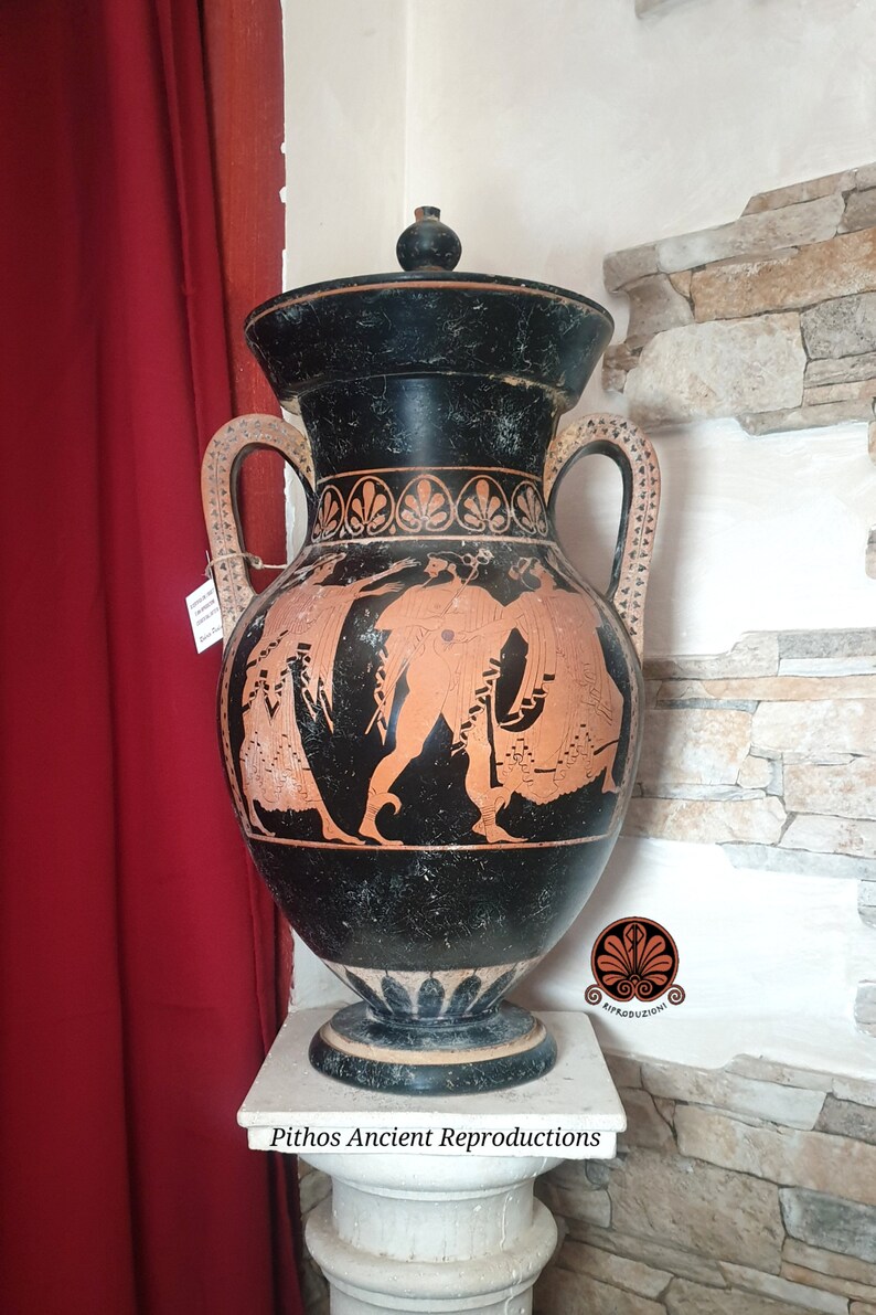 Attic amphora reproduction vase with red-figure lid. Total height 53 cm. image 2