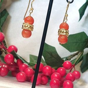 Antique style earrings with 24k gold plated center and pair of carnelian stones. image 4