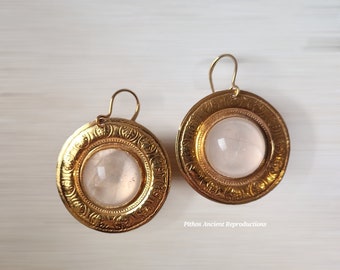 Antique style earrings with quartz stone. Craftsmanship, Nickel free.