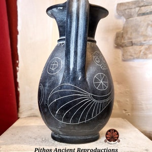 Reproduction of Olpe Etrusca vase in graffitied bucchero. Height 18.5 cm image 5