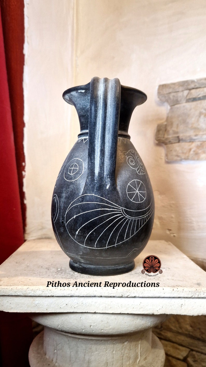 Reproduction of Olpe Etrusca vase in graffitied bucchero. Height 18.5 cm image 5