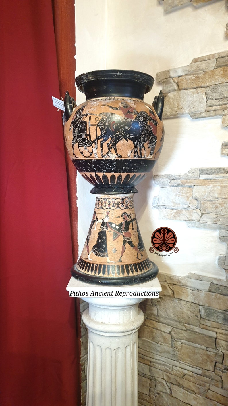 Dinos vase reproduction with black figures, made with the same techniques. Height 50cm image 3